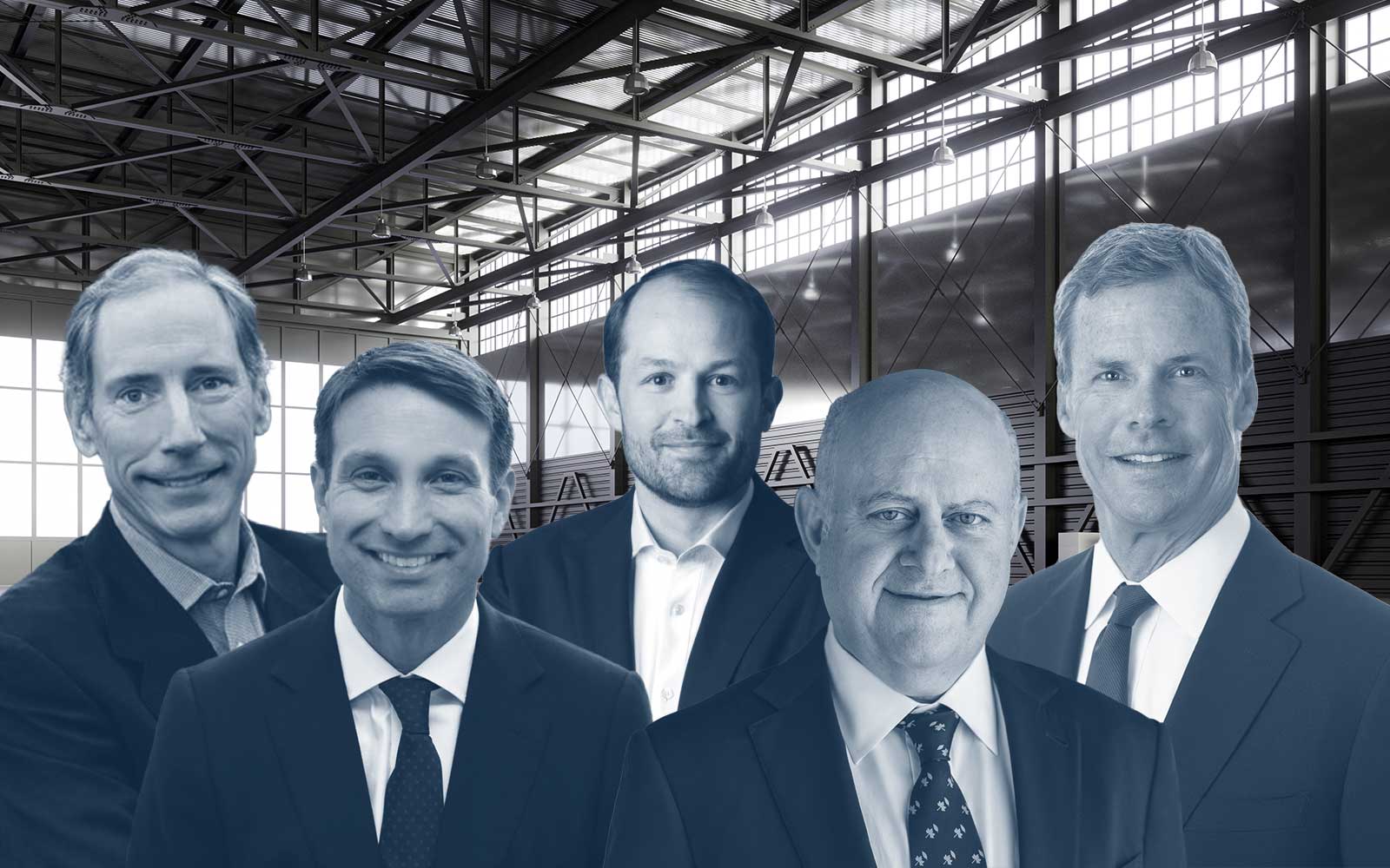 Cabot Properties' Franz Colloredo-Mansfeld, Longpoint Realty Partners’ Dwight Angelini, Link Logistics' Luke Petherbridge, Prologis' Hamid Moghadam, and TA Realty’s James O. Buckingham (Cabot Properties, Prologis, TA Realty, Link Logistics, Longpoint Realty)