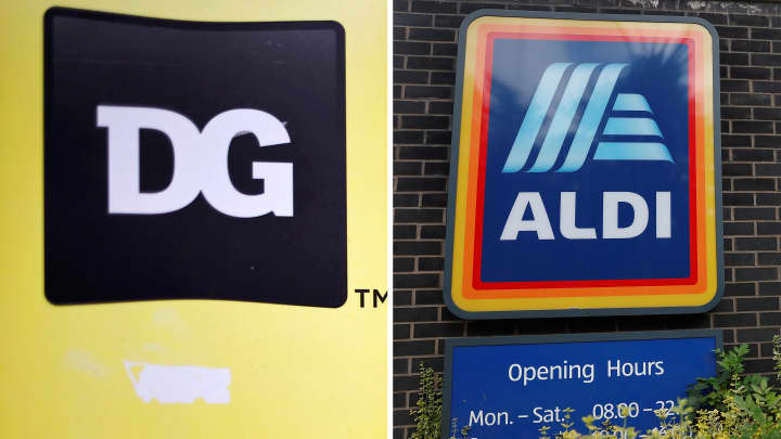 Dollar General and Aldi logos.
